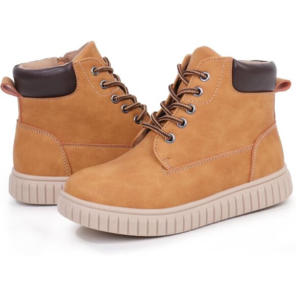 Kids Tan Synthetic Boot-Like High Top Design Zipper Ankle Boots Sneaker Shoes - Picture 4 of 6